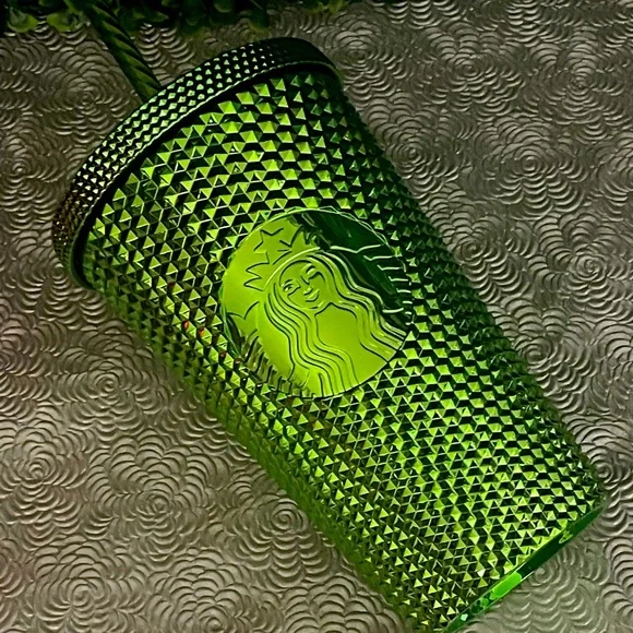 Starbucks | Accessories | Newstarbucks 223 Holiday Neon Green Metallic  Studded Bling Grande Tumbler | Poshmark